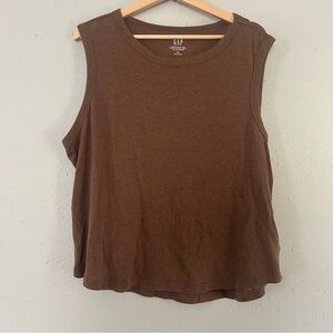 GAP Chocolate Brown Linen Blend Tank Top Casual Neutral Summer XL